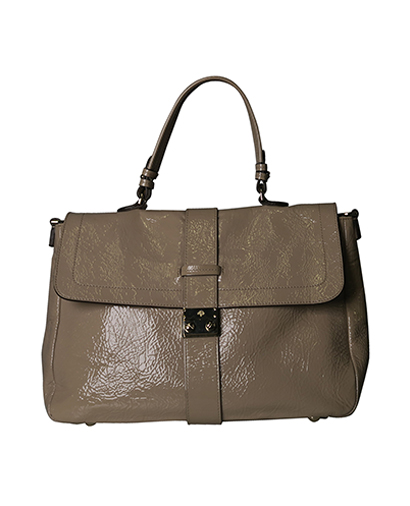 Harriet Satchel Bag, &pound;175, Handbags, Beige, Patent Leather, Front view